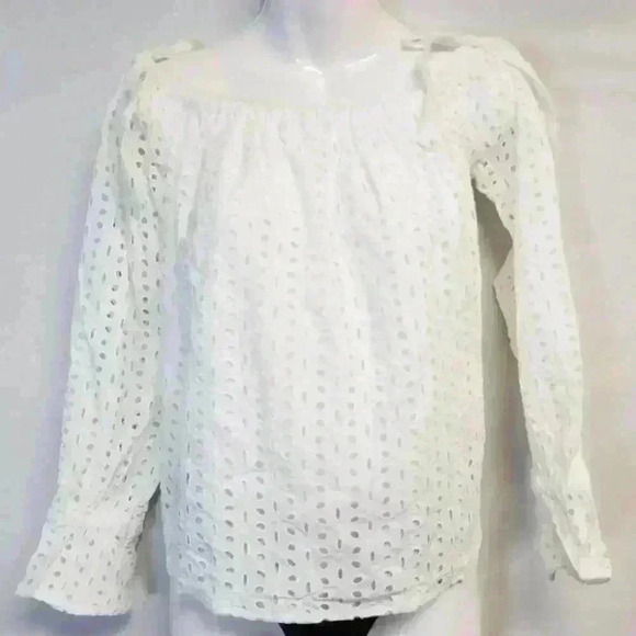 Women's Express Off Shoulder Lined White Eyelet LS Blouse Size S $70 - Picture 1 of 9